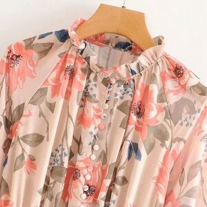 Cream & Orange Floral Midi Dress